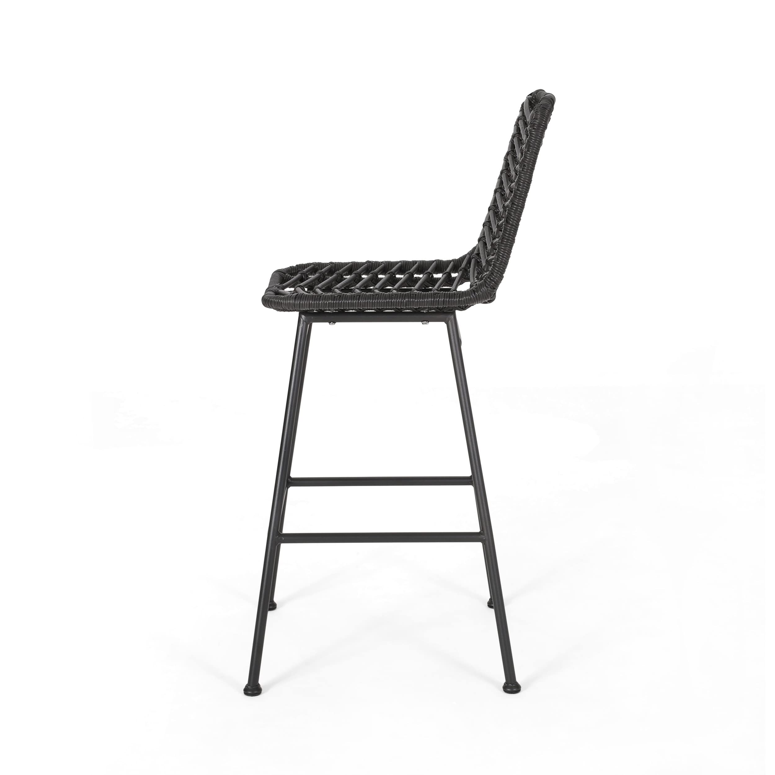 Rattan Bar Stools Set of 2, Outdoor Wicker Barstools, Hand Woven PE Rattan