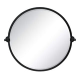 26'' Circle Pivot Bathroom Mirror in Matt Black Metal Frame Round Tilting Beveled Vanity Mirrors