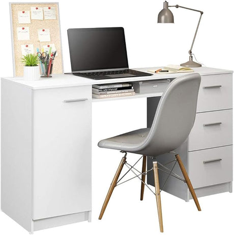 Computer Desk with 3 Drawers, 1 Door and 1 Storage Shelf,