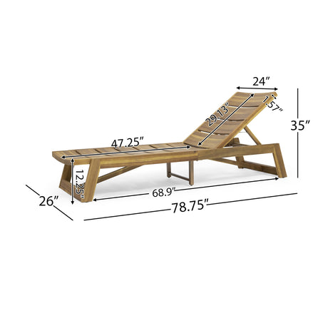 Christopher Knight Home Maki Outdoor Acacia Wood Chaise Lounge with Water Resistant Cushion (Set of 2), 78.75 "W x 23.75 "D x 1.5 "H, Teak + Yellow + Cream