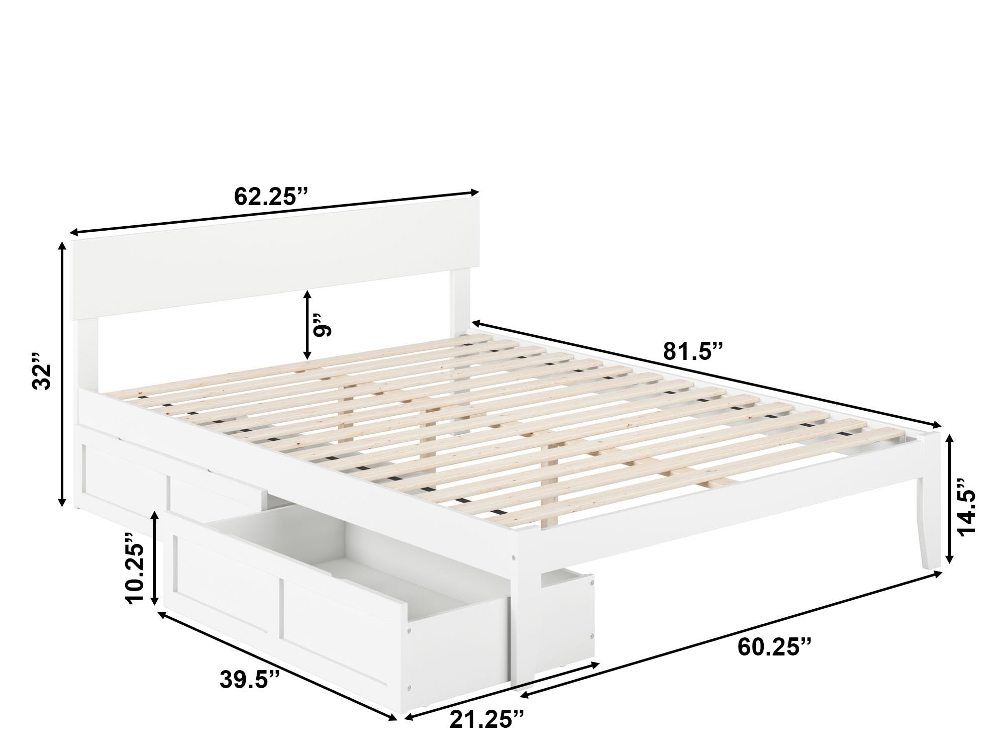 with Underbed Drawers, White