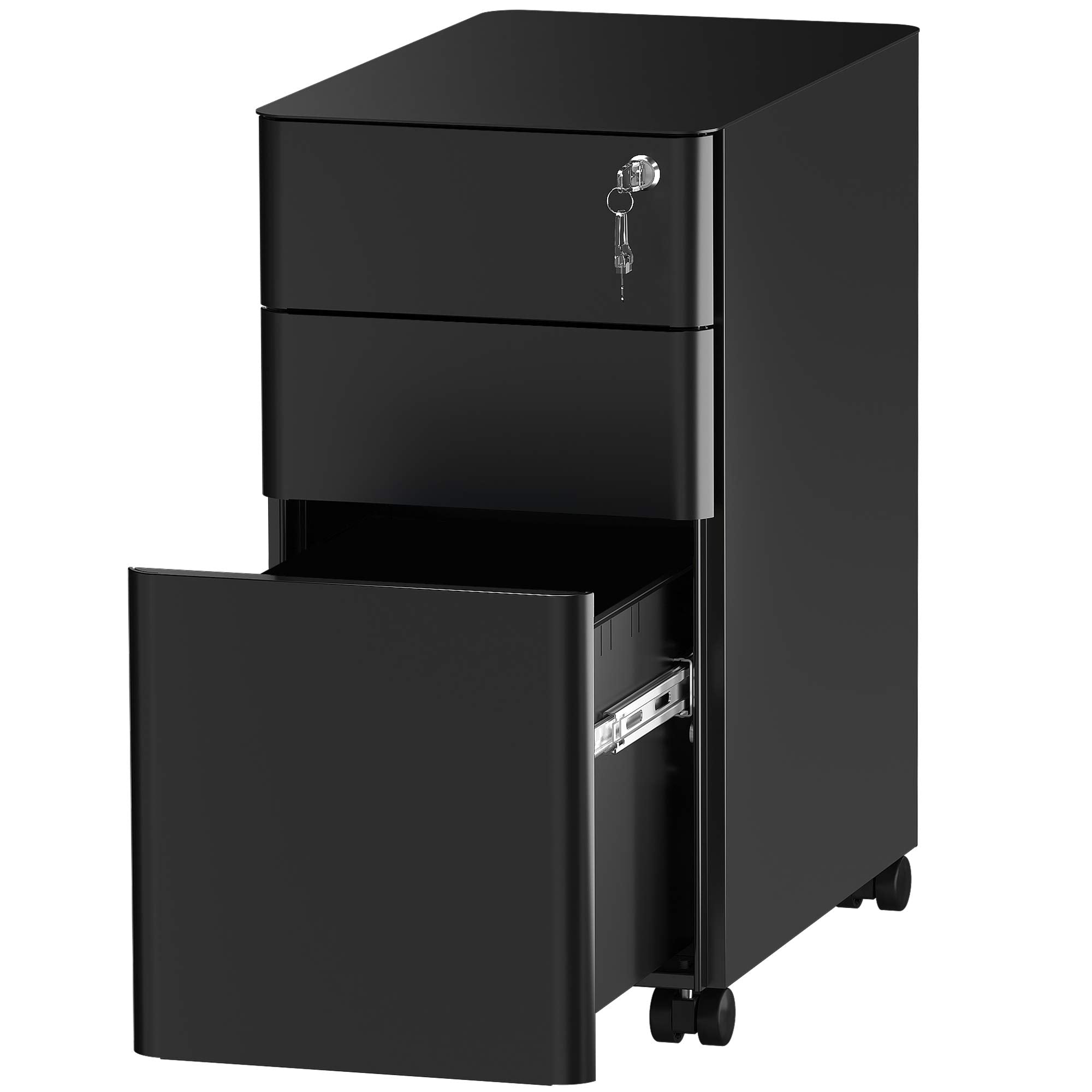 3-Drawer Slim File Cabinet with Lock, Mobile Metal Office Storage Filing Cabinet