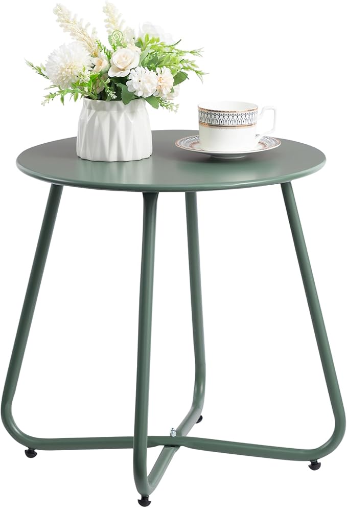 Round Metal Side Table, Rust-Resistant Patio Small Plant Stand, Outdoor 17.32''