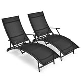 Set of 2 Patio Chaise Lounge Chairs with 5-Level Adjustable Backrest