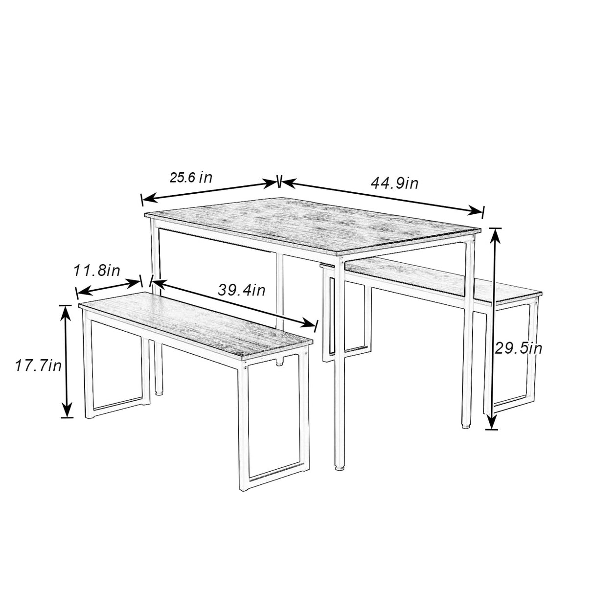 Dining Table Set with 2-Benches, 3-Pices Dinning Set for Dining Room, 45’’ Lunch Table