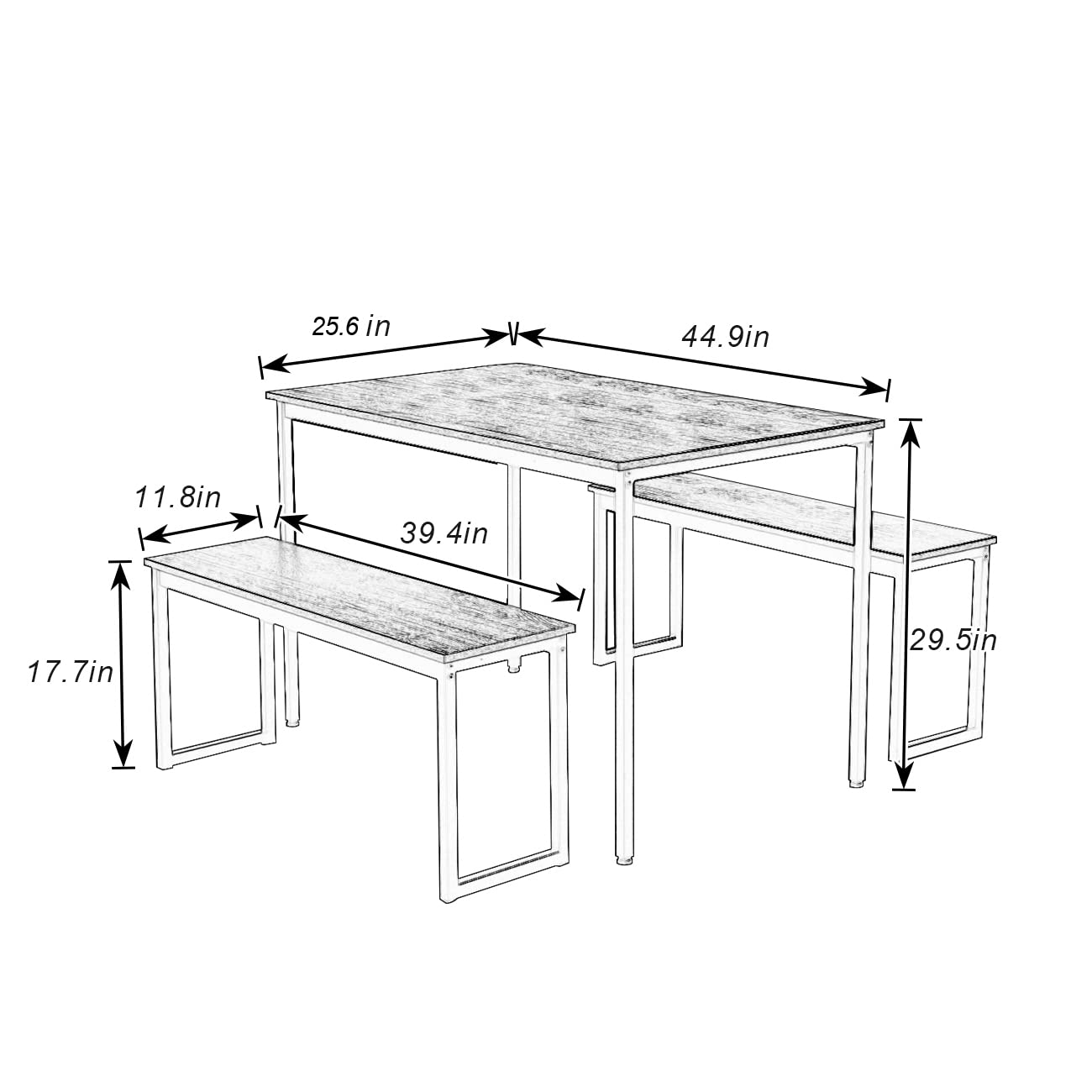 Dining Table Set with 2-Benches, 3-Pices Dinning Set for Dining Room, 45’’ Lunch Table