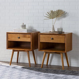 Ella Mid-Century Modern 2-Piece 1-Drawer Solid Wood Nightstand Set, 2 Pack, Caramel