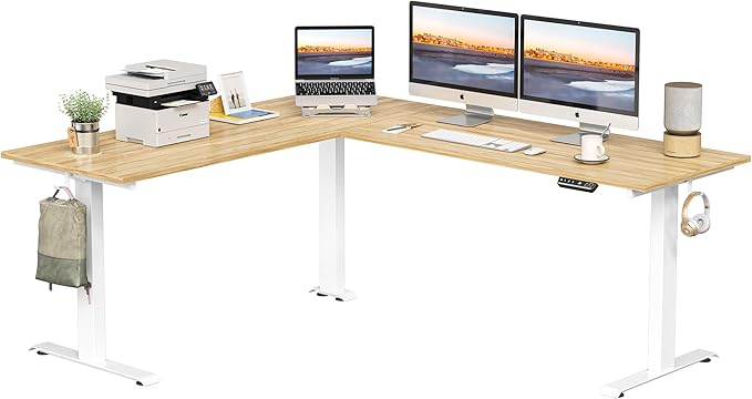 75 Inches, Supports Over 300lbs, Large L Shaped Standing Desk, Electric Height Adjustable L Shaped Desk