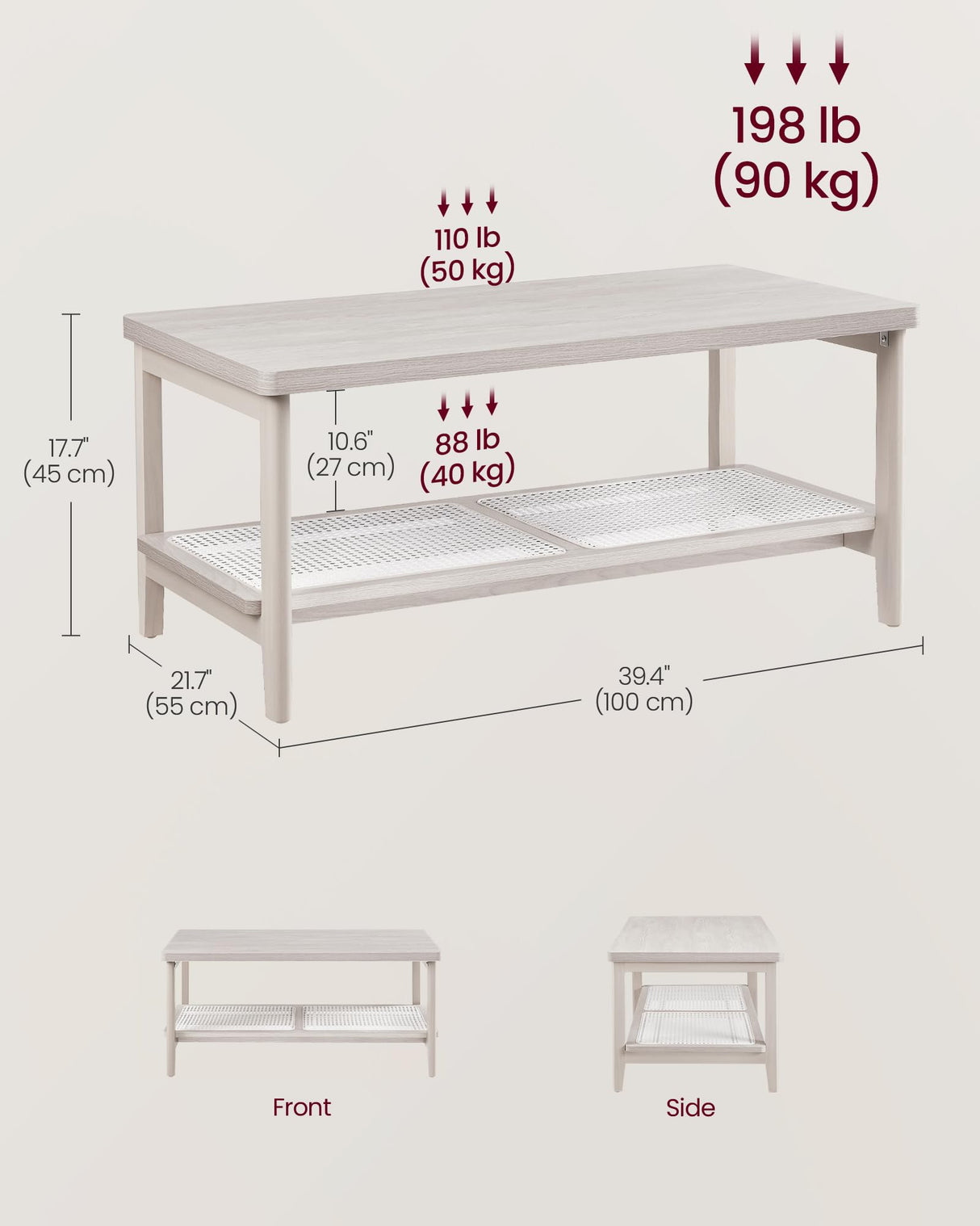 2-Tier Coffee Table for Living Room, Living Room Table Rectangular Center Table