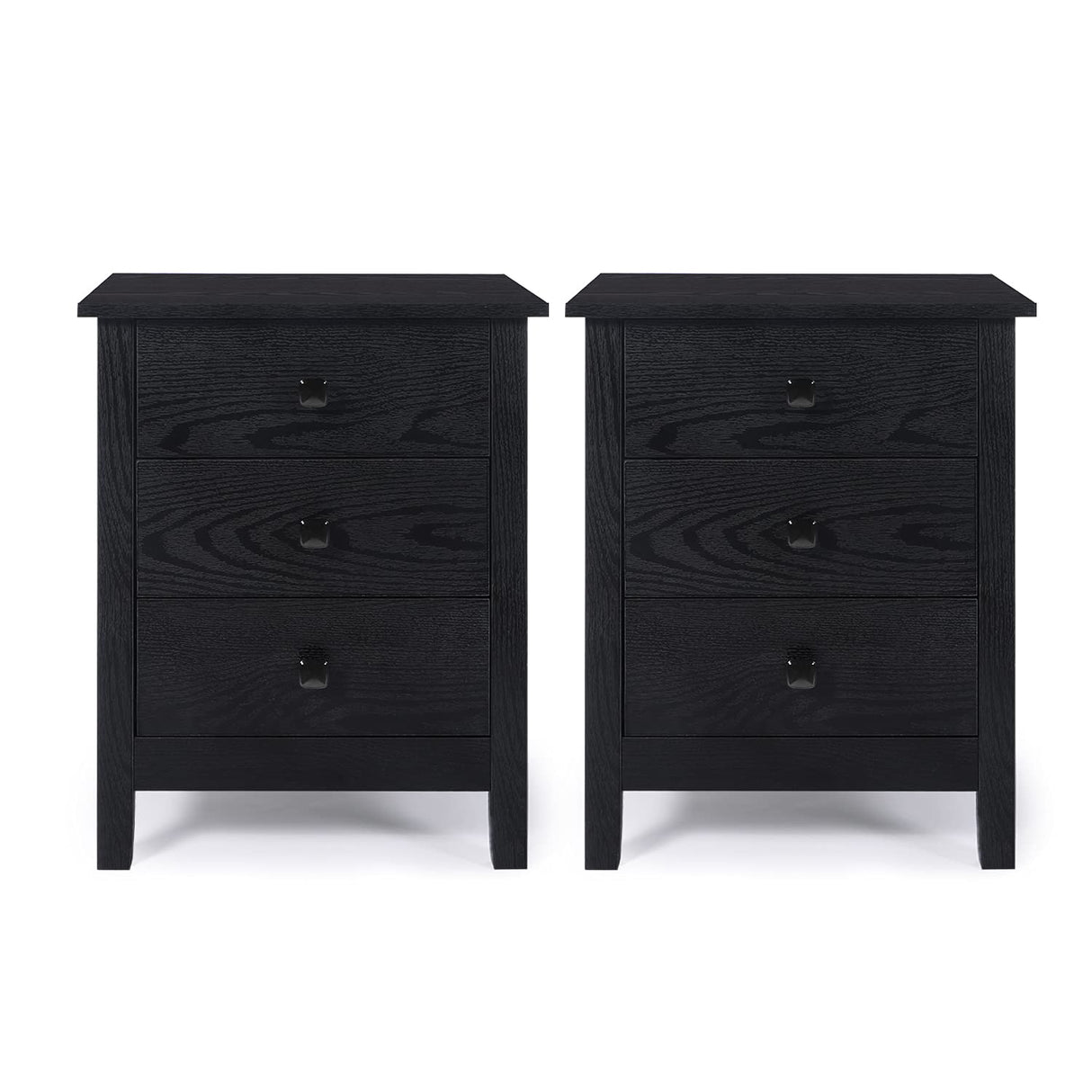 Bedroom Nightstands - Set of 2 Wooden Night Stands with 3 Drawers