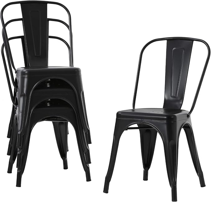18 Inch Metal Chairs Set of 4 Metal Stackable Patio Seat Height Café Restaurant Dining
