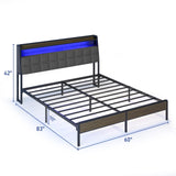 Queen Size Bed Frame with Headboard, Metal Bed Frame with Storage, Socket, USB Port