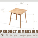 27.6" Small Square Wooden Dining Table for 2, Space-Saving natural Kitchen Dinner Table Rustic