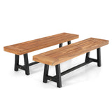 Outdoor Patio Bench Set of 2 Acacia Wood 63" Long Rectangular Dining Picni Benches