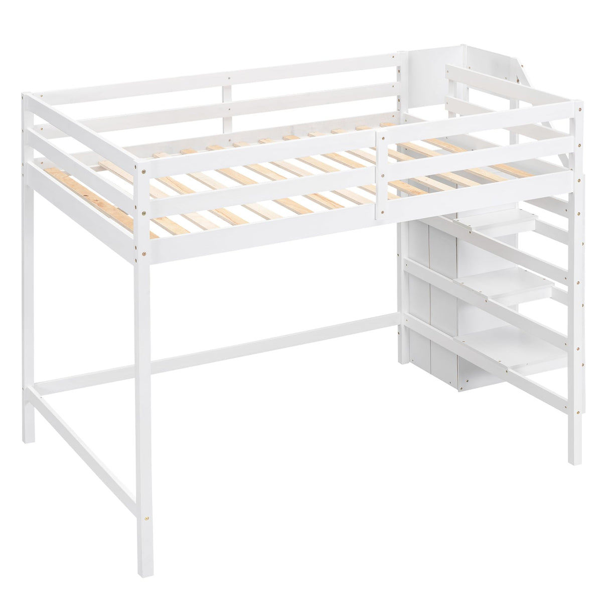 Full Loft Bed, Loft Bed Full Size with Storage Staircase and Wardrobe for Clothes, Wooden