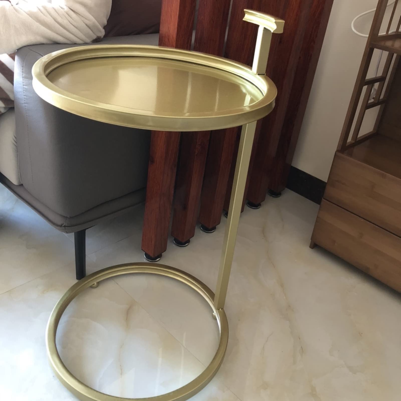 GOCHUSX Metal Side Table, Round End Table, Small Outdoor Table, Anti - Rust Nightstand, for Bedroom Balcony Patio (Color : Gold, Size : 35.5x67.5cm) - Bircata