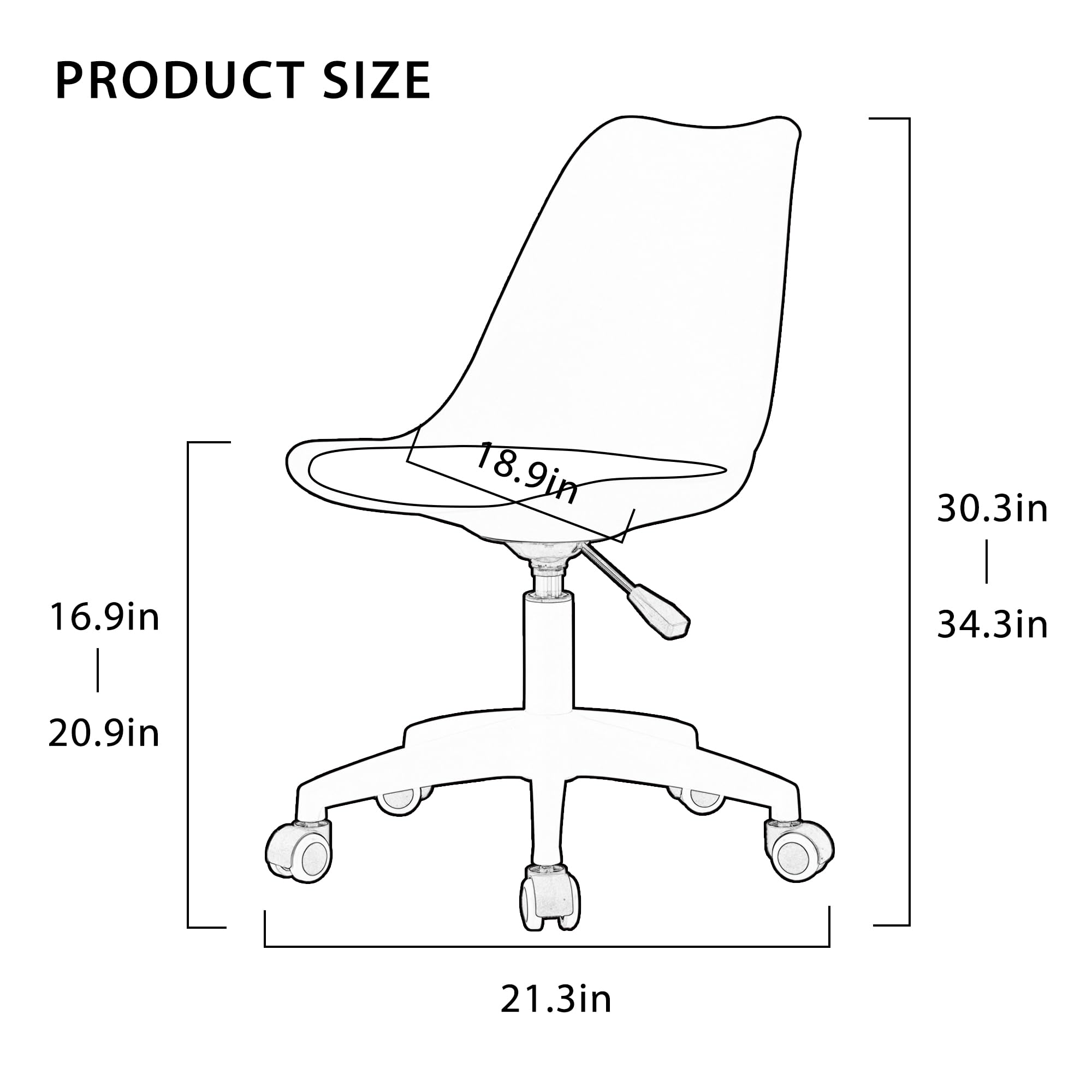Clear Desk Chair with PU Leather Cushion - Height Adjustable Rolling Office Chair