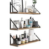 Bora Floating Shelves for Wall, 24"x6" Bathroom Storage Shelves, Rustic Wood Shelf Set