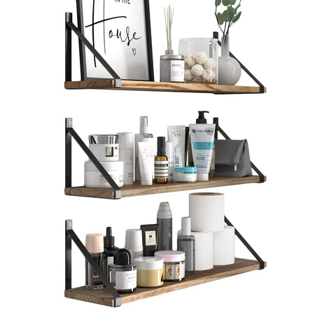 Bora Floating Shelves for Wall, 24"x6" Bathroom Storage Shelves, Rustic Wood Shelf Set