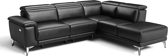 Valencia Pista Full Leather Right Chaise Sofa 112.5" | Italian Nappa Leather Modern Cloud