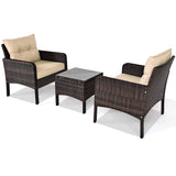 3 Piece Outdoor Patio Furniture Set for 2, Wicker Chairs with Glass Top Coffee Table