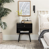 Ella Mid Century Modern 1 Drawer Solid Wood Nightstand, 1 Pack, Black