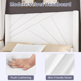 Queen Velvet Platform Bed with Geometric Tufted Headboard