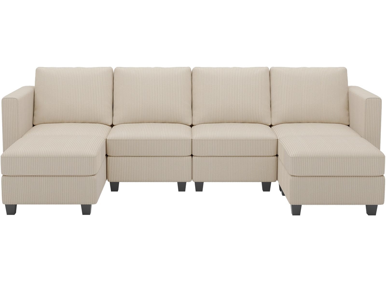 U Shape Couch with Storage Ottoman Corduroy Sectional Couch