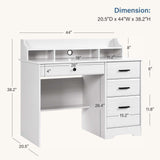 White Desk with 4 Drawers, Home Office Desks Small Desk with Hutch and Shelf