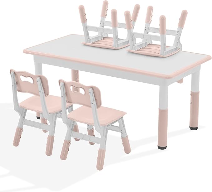 Kids Study Table and Chairs Set, Height Adjustable Toddler Table and Chair Set for Kids Ages 3-8