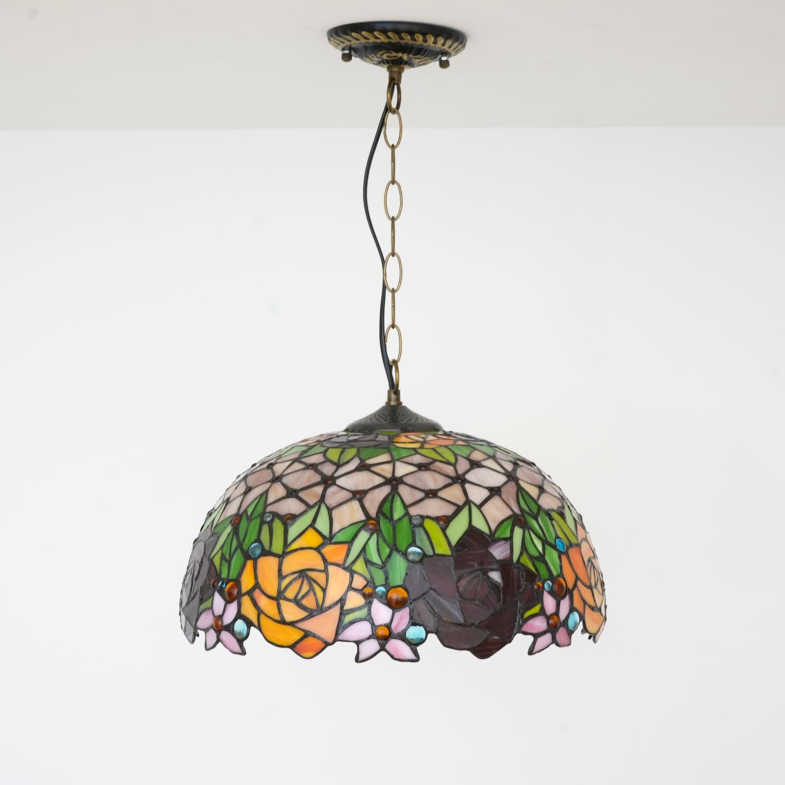 Tiffany Pendant Light Fixture,Stained Glass Rose Pendant Lights,Island Lights for Kitchen