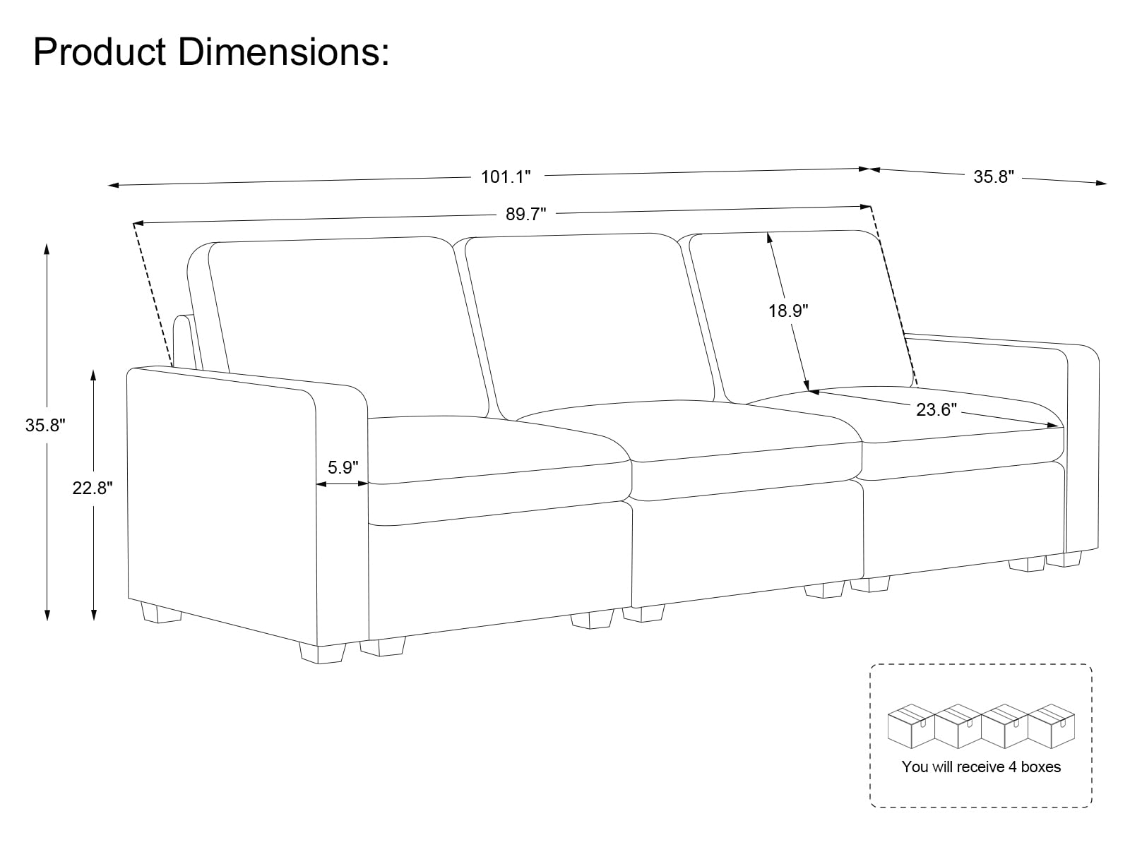 Modular Sectional Sofa with Storage Seats 3 Seat Corduroy Couch Oversized