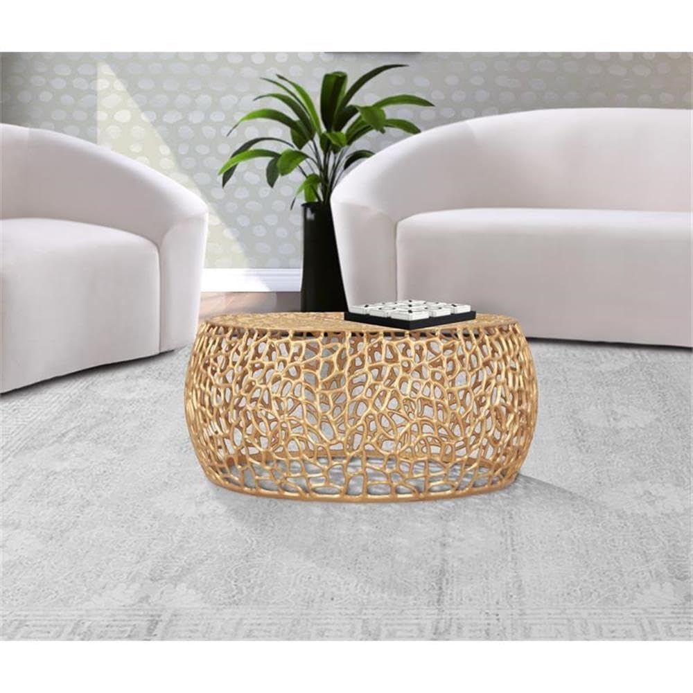 Scrollwork Modern Solid Aluminum Coffee Table in Rich Gold