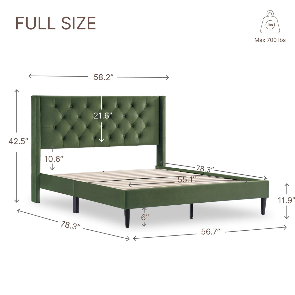 Bed Frame with Headboard Upholstered Button Tufted Platform Mattress Foundation,