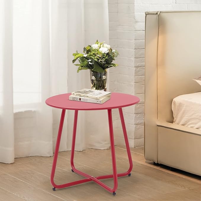 Patio Small Side Table Waterproof Round Metal Steel Weather Resistant Portable