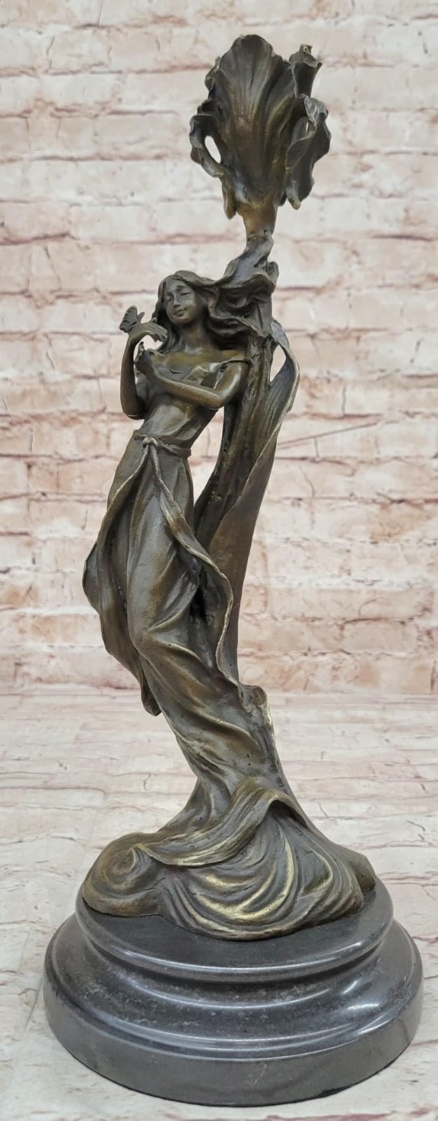 Handcrafted Marble Base Bronze Candelabra - Wood Nymph Statue Figurine Artwork Decorative Gift Deal by Classy Finery