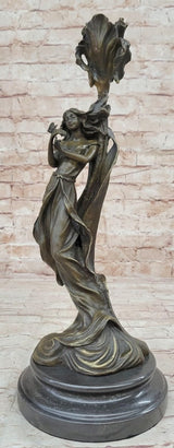 Handcrafted Marble Base Bronze Candelabra - Wood Nymph Statue Figurine Artwork Decorative Gift Deal by Classy Finery