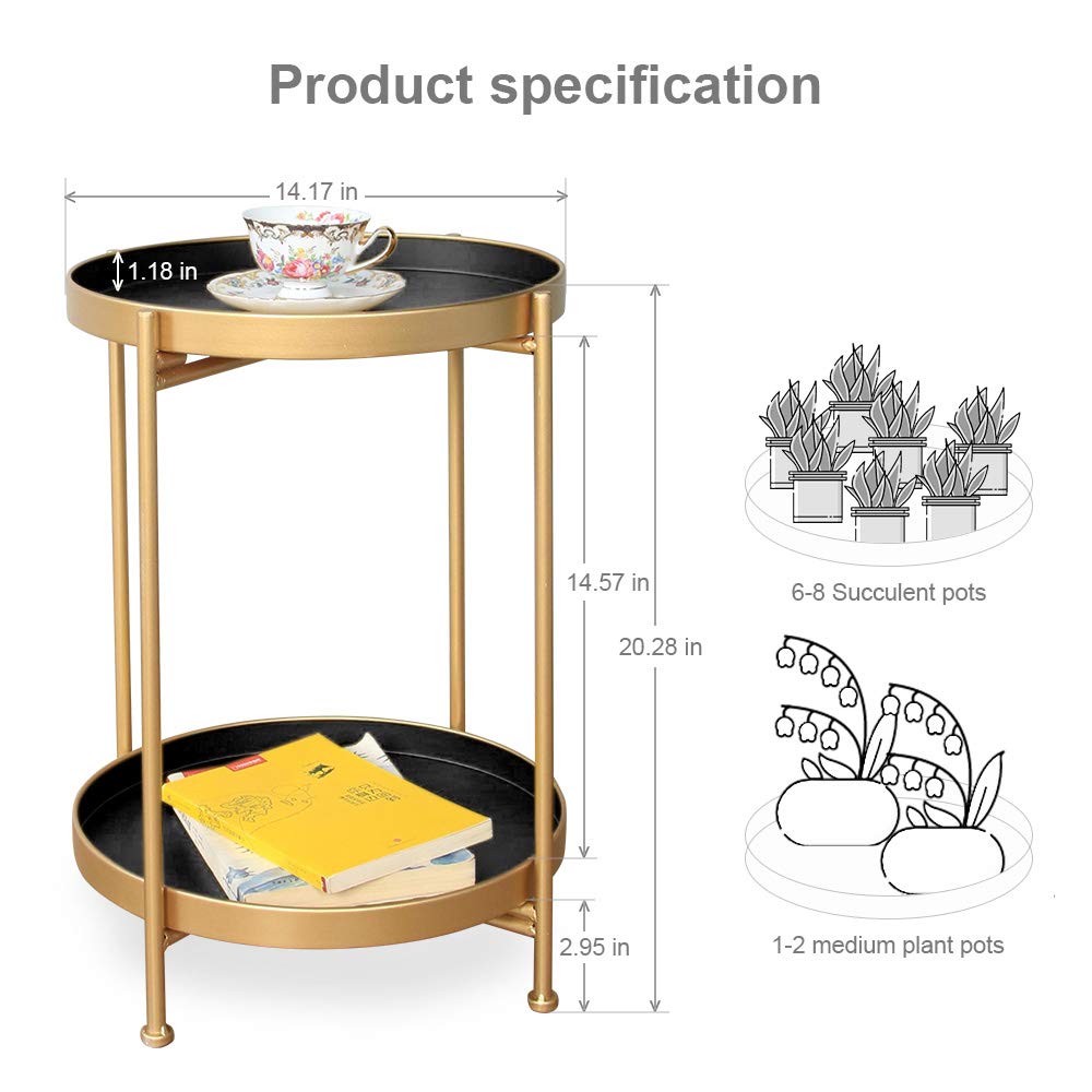 Table, Round Foldable End Table, Telephone Table with Removable Trays, Hallway