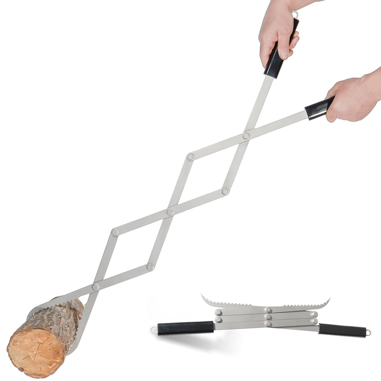 Fire Tongs Stainless Steel, 42in Heavy Duty Accordion Style Firewood Tongs Log Grabber