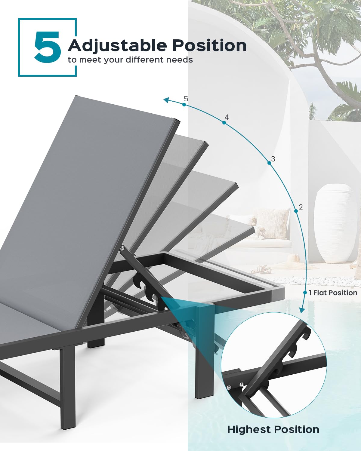 Aluminum Chaise Lounge Chair Outdoor, Patio Lounge Chair