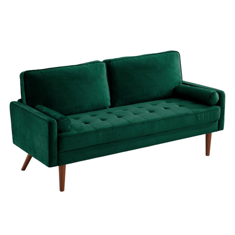 Loveseat Sofa 68", Mid Century Modern Sofas Couches for Living Room,Green Velvet Couch for Small Spaces, Solid Wooden Frame, Back Cushions and Tapered Wood Legs Easy to Install