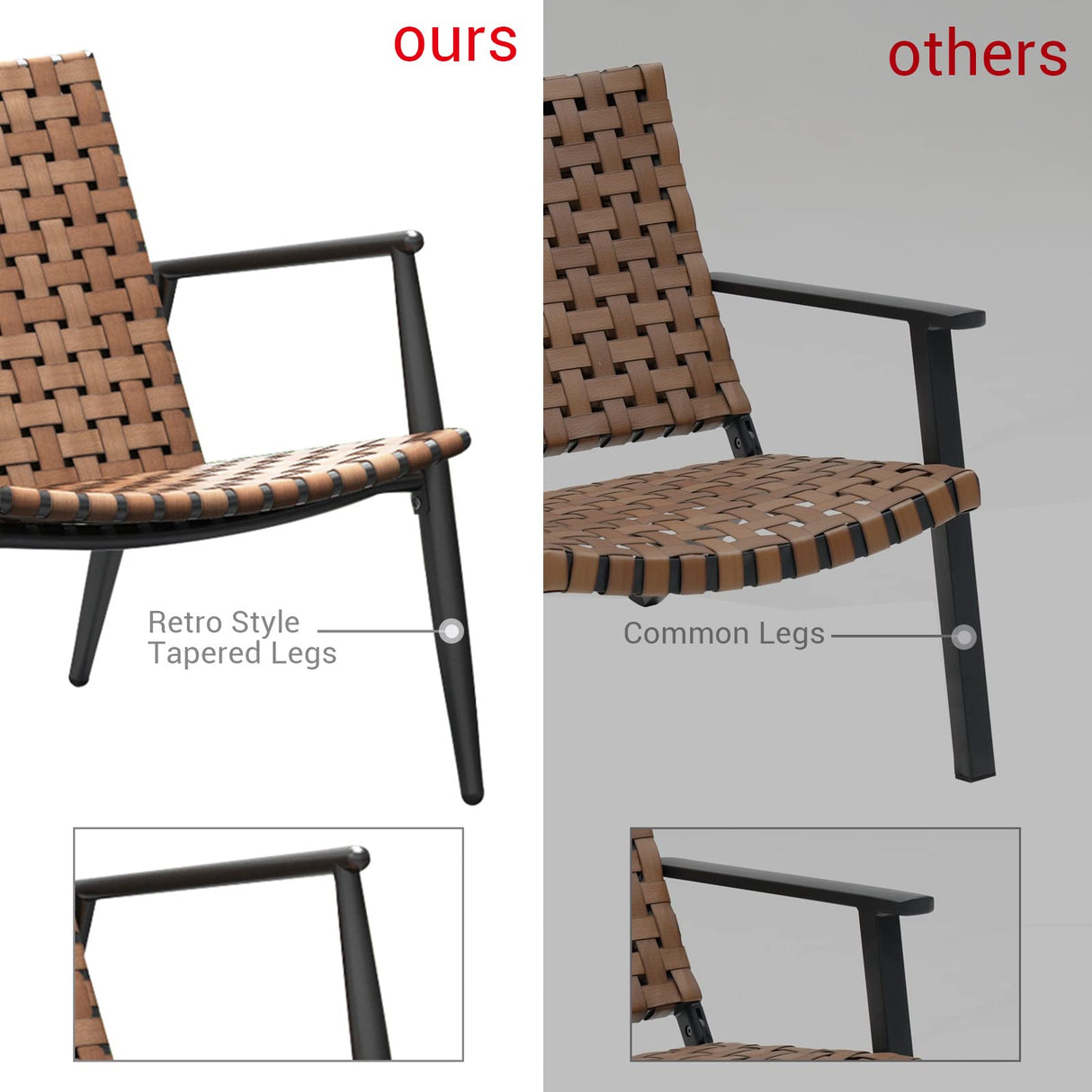 Grand patio Outdoor Bistro Set 3 Pieces Leather-Look Wicker Patio Chairs Set Powder Coated Aluminum Frame with Outdoor Chairs Set of 2 and Side Table for Garden Backyard Balcony Brown