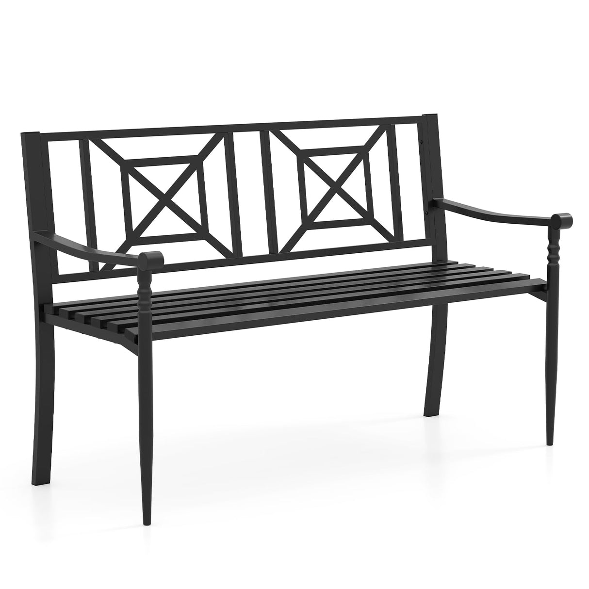 Metal Outdoor Park Bench, Patio Garden Bench, Heavy-Duty Slatted