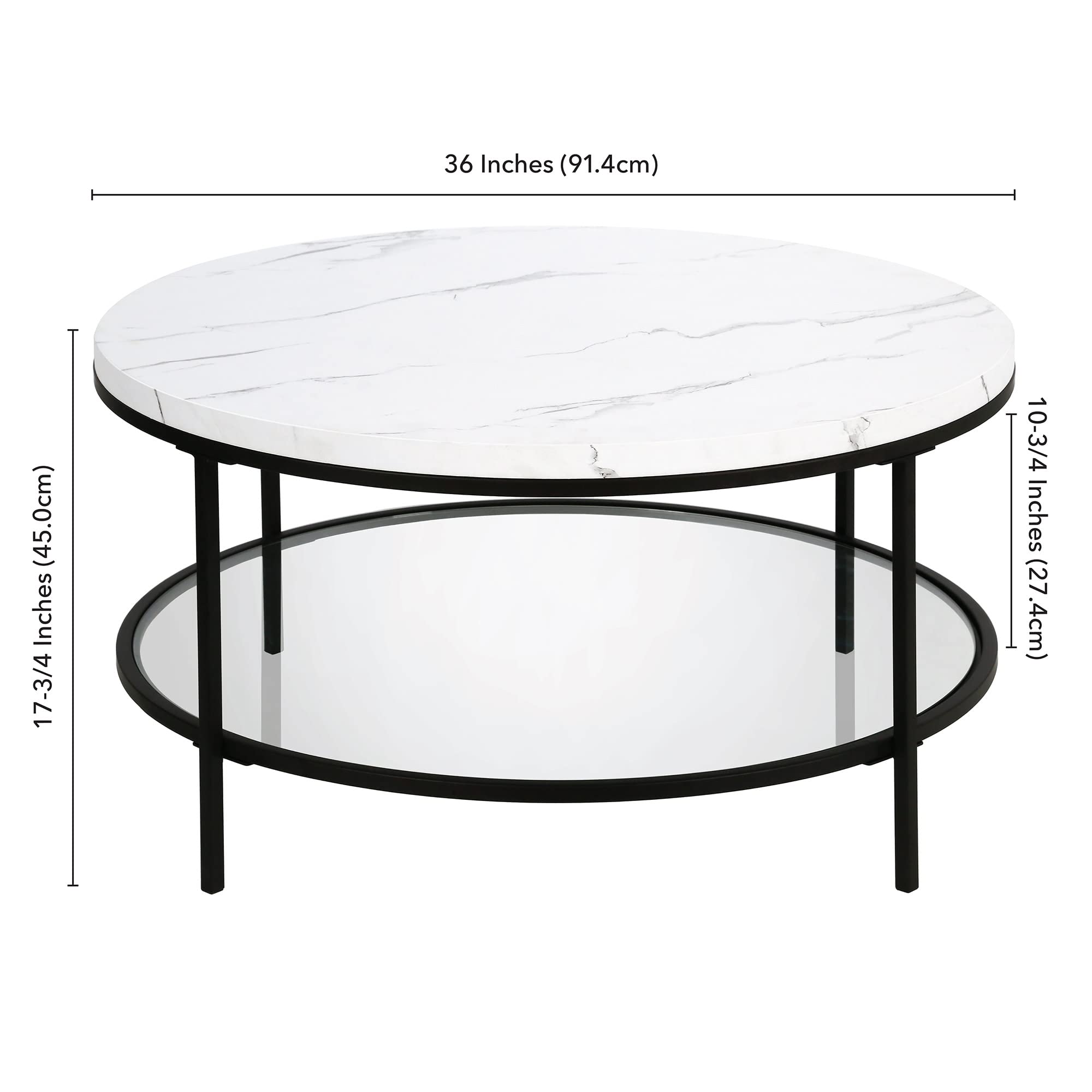 36" Wide Round Round Coffee Table with Faux Marble Top in Blackened Bronze