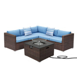 Patio Furniture Sectional Sofa w Fire Pit Table,6 Pieces Outdoor Furniture Set w 32-inch 40