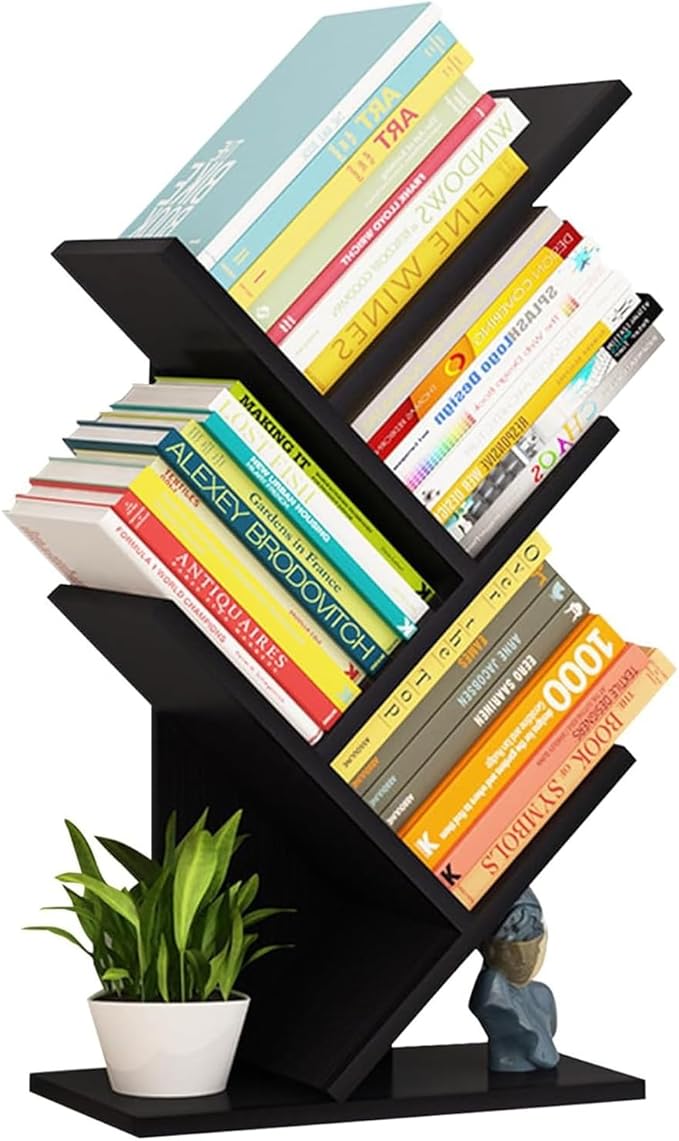 Tree Bookshelf - Multipurpose Countertop Hutch Bookshelf, Floor Standing Bookcase 4 Tier Storage Rack, Freestanding Floor Free Desktop Bookshelf, Display Book Magazine CDs Rack, Bearing 8Kg (Color :