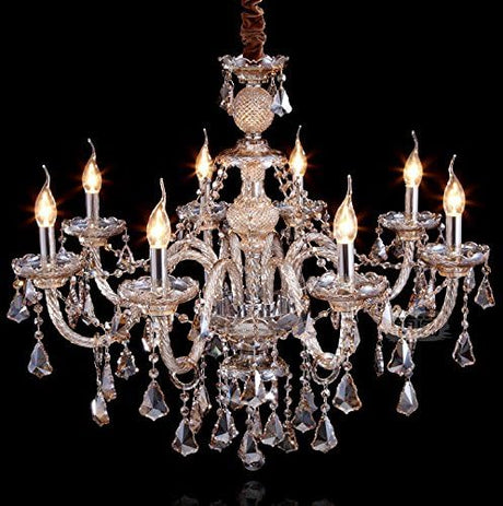 Cognac 12 Lights K9 Crystal Chandelier Modern Luxurious Light Candle Pendant Lamp