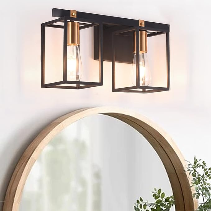 Bathroom Light Fixtures 4-Light Mid Century Rustic Vanity Lights with Black and Gold