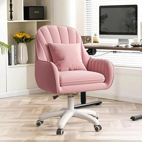 Home Office Chair Velvet Vanity Chairs Cute Makeup Desk Chair with Wheels Mid Back Computer Chairs Height Adjustable Small