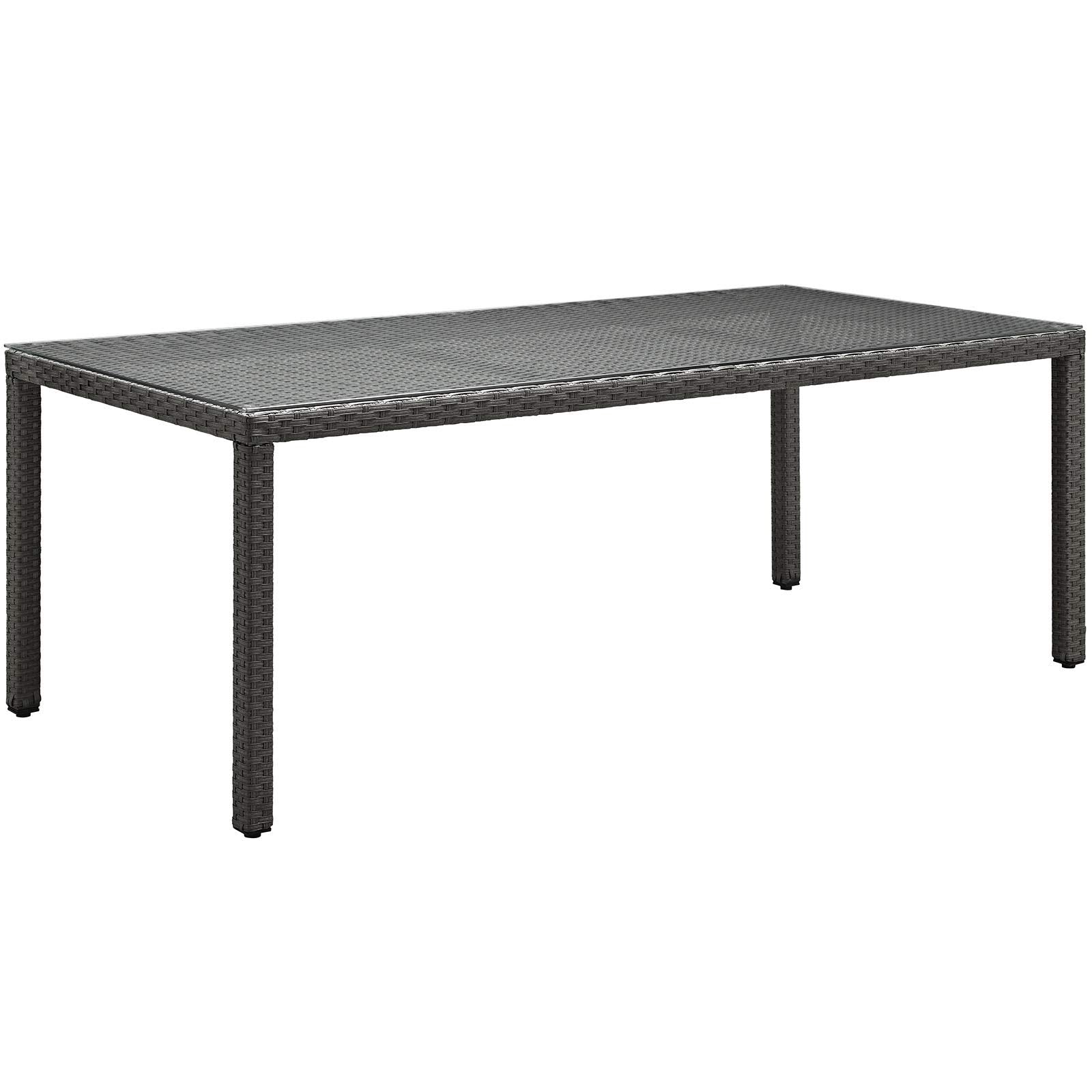 Sojourn Wicker Rattan Outdoor Patio 82" Rectangle Dining Table in Chocolate